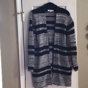 LOFT Long Length Open Cardigan Size M Black/Gray Super Warm & Soft